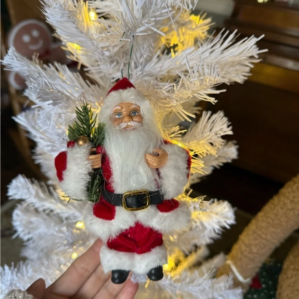 Vintage 1998 Festive Santa Claus Ornament - Red and White